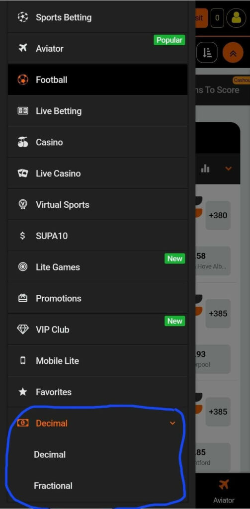 Options to change formats in odds