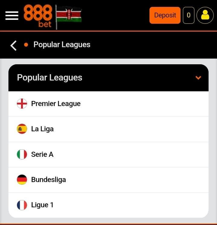 Popular leagues in 888Sport