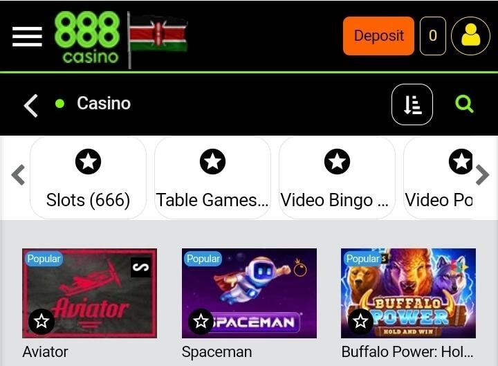 casino section at 888Sport kenya