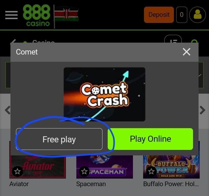 option of free play casino games at 888Sport kenya