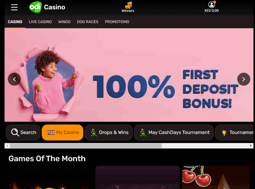 Odibets Casino section landing page