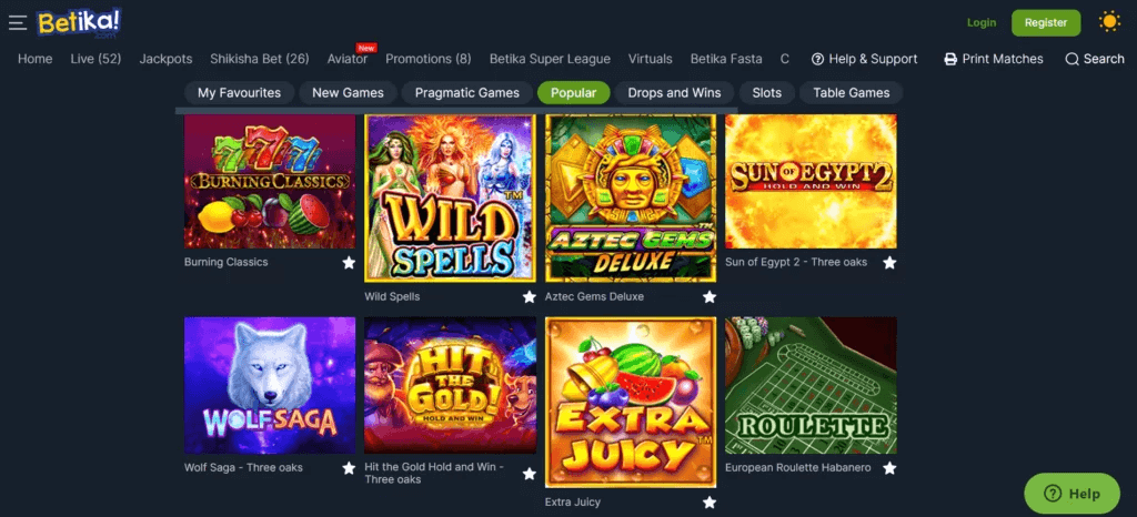 Betika casino section