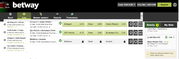 Betway Live Betting Panel