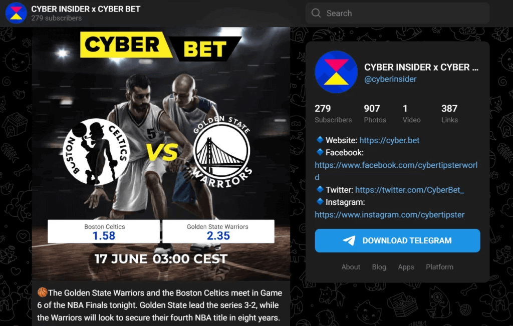 Cyber.bet official Telegram channel