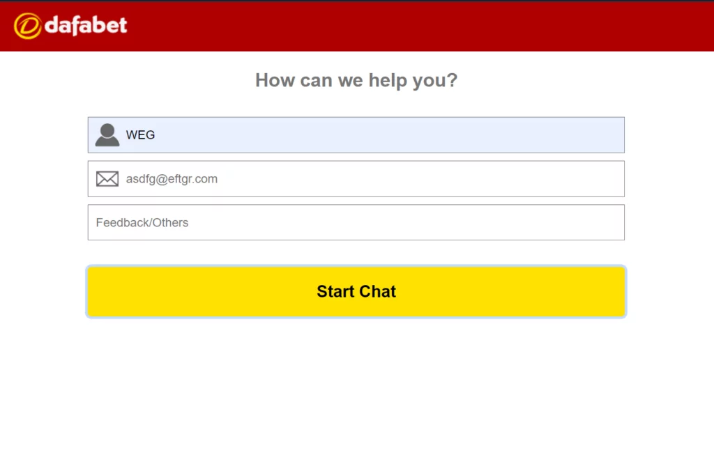 Dafabets live chat page