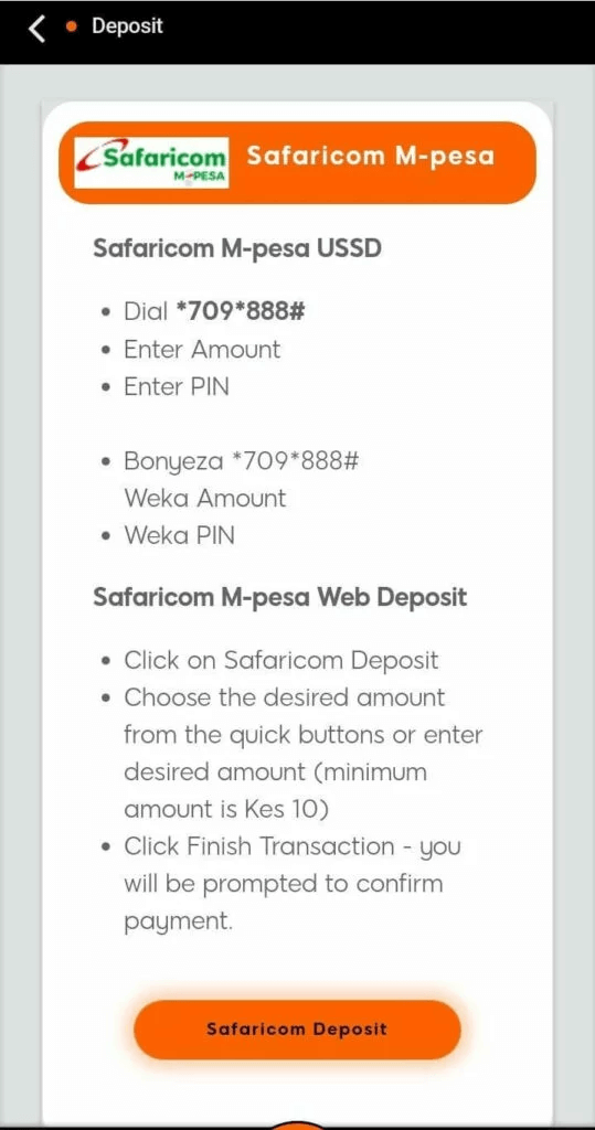 Deposit money in your account in 888Sport kenya