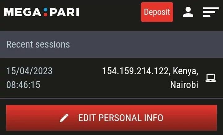 Edit Personal Info button Megapari kenya