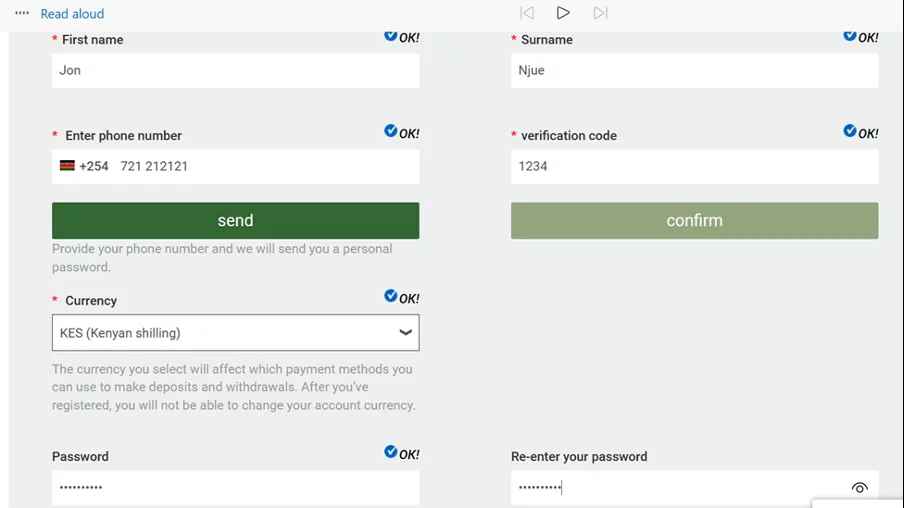 Melbet registration page