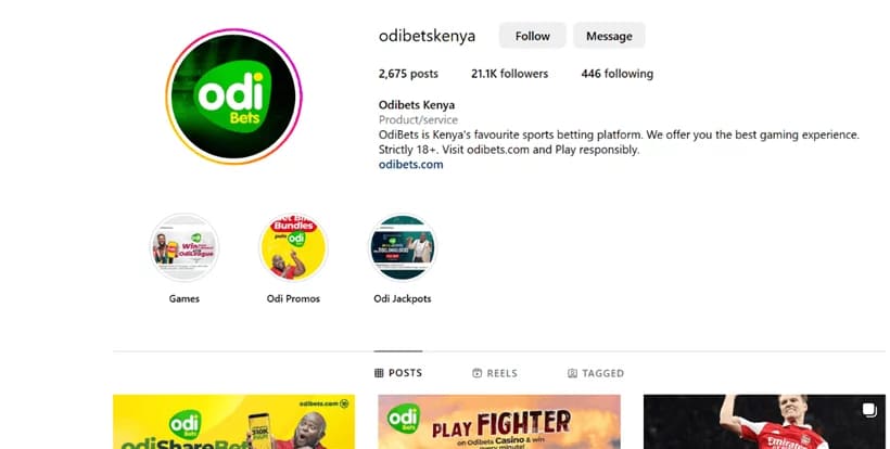 Official Odibets Instagram page