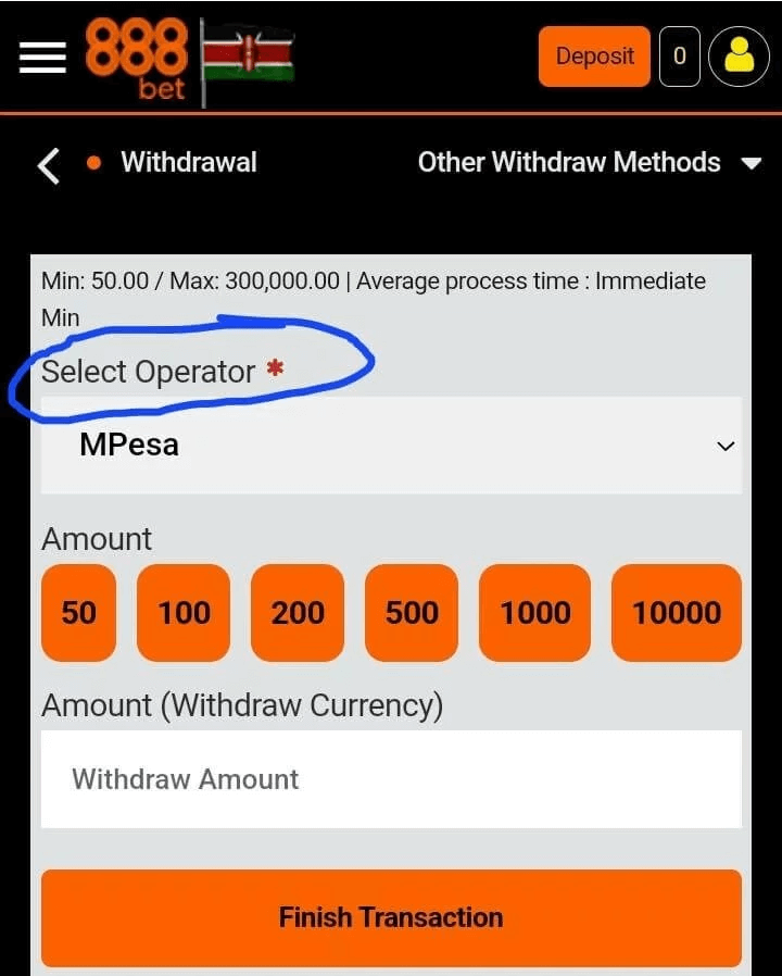 Option of select operator for withdrawl