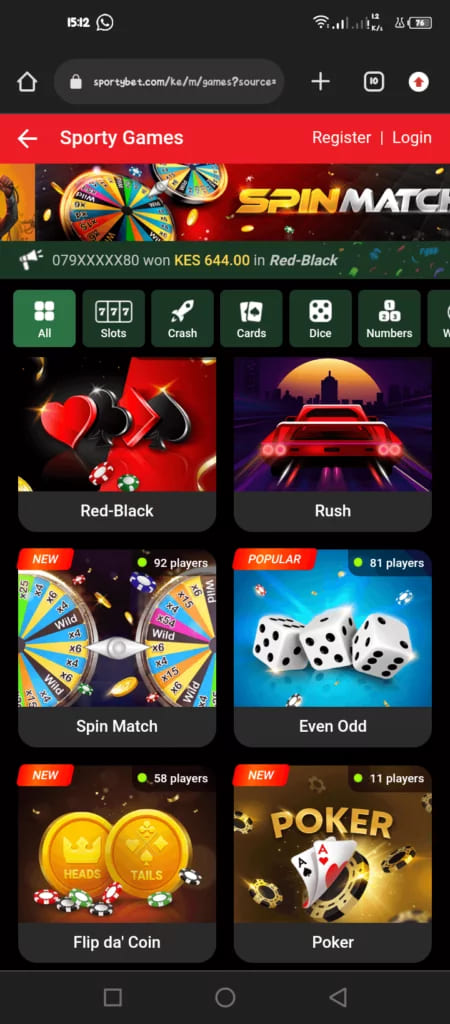 SportyBets casino section on mobile