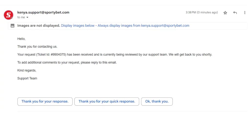 SportyBets email response