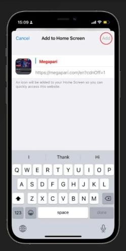 add button for ios megapari app