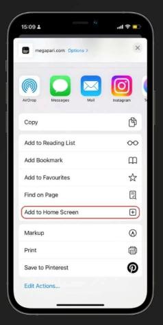 add to home section button for ios