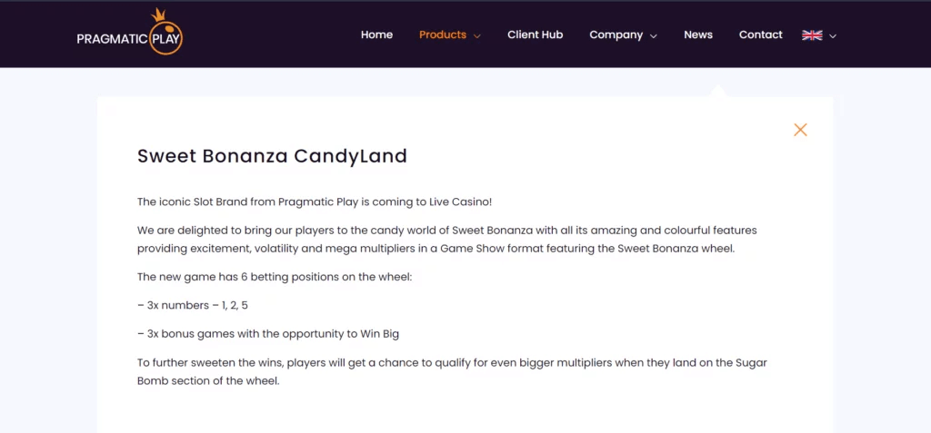 information on Sweet Bonanza Candyland at the official Pragmatic Plays website