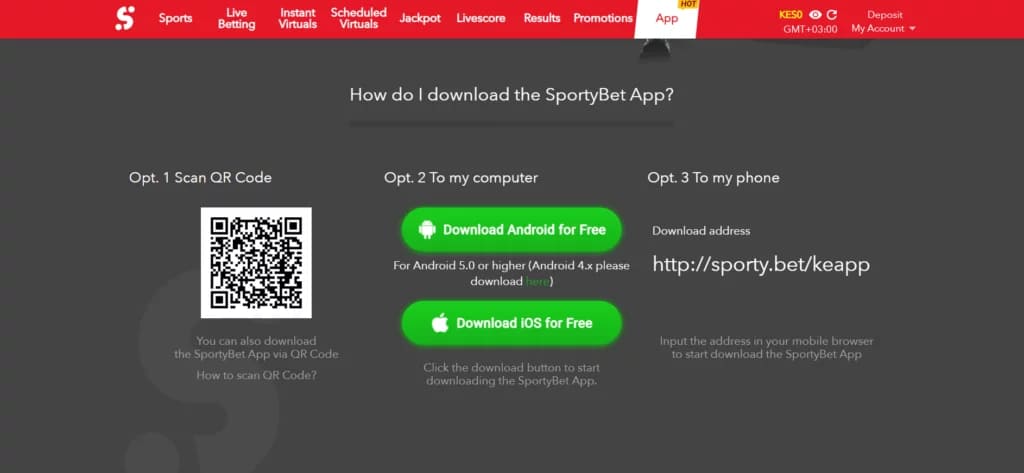 instructions in how to download the SportyBet app