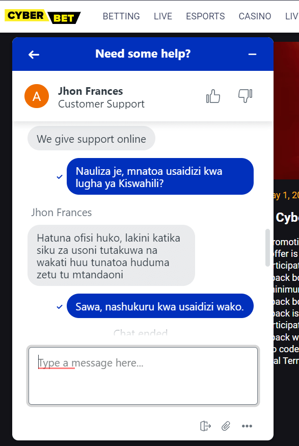 live chat at Cyber.bet in Swahili-1