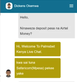 live chat in Swahili at Palms Bet