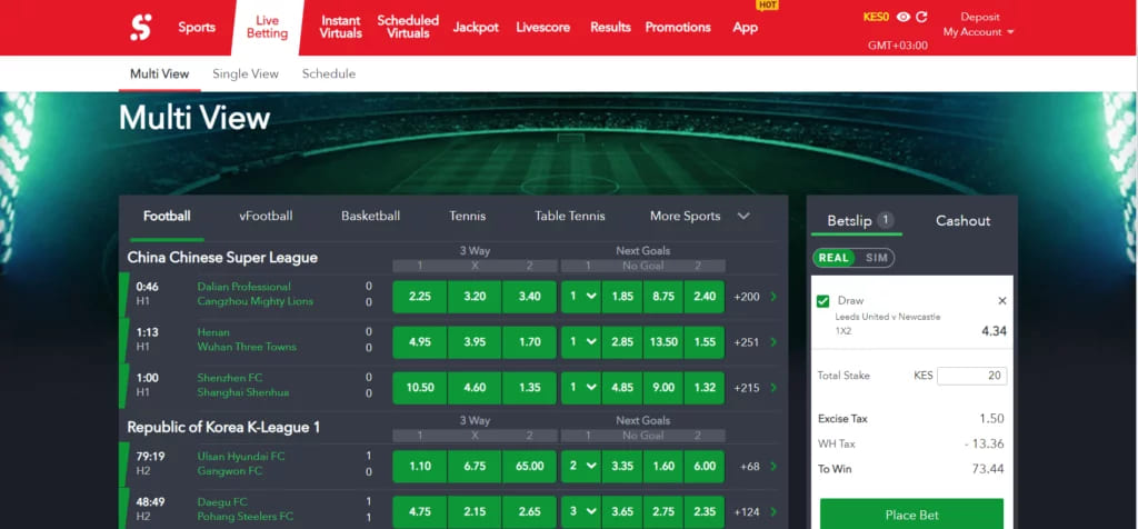 multi view of the live events at SportyBet