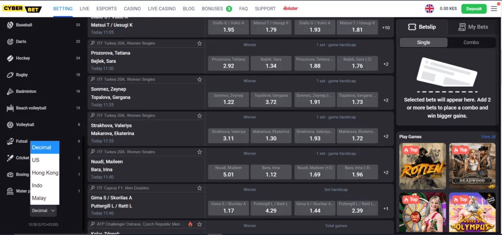 odds format options at Cyber.bet