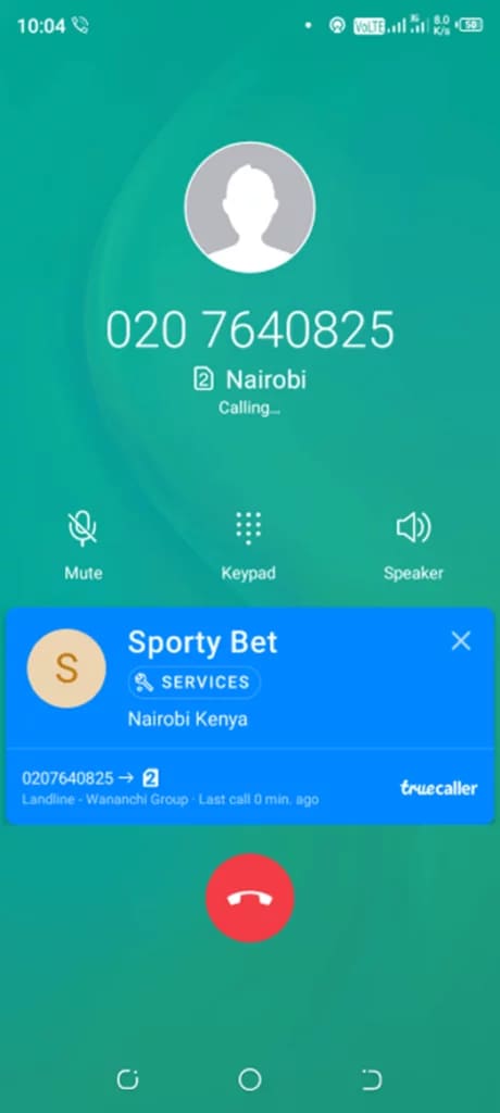 phone call to SportyBet Kenya