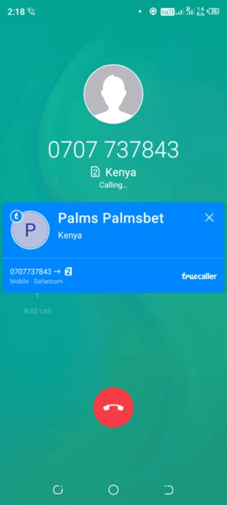 phoning Palms Bet via their 0707737843 telephone line 1