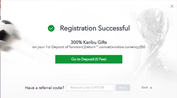 registration successful notification at SportyBet