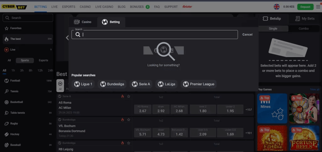 the search bar at Cyber.bet