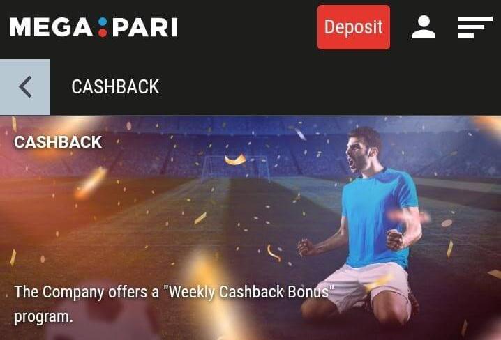 weekly cashback bonus Megapari