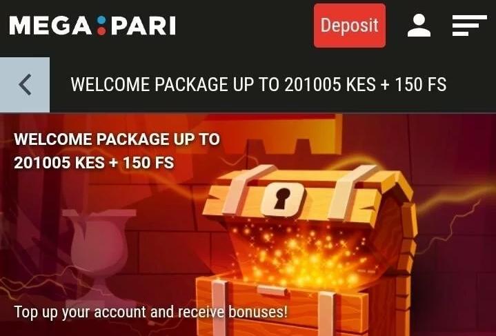 welcome bonus Megapari kenya